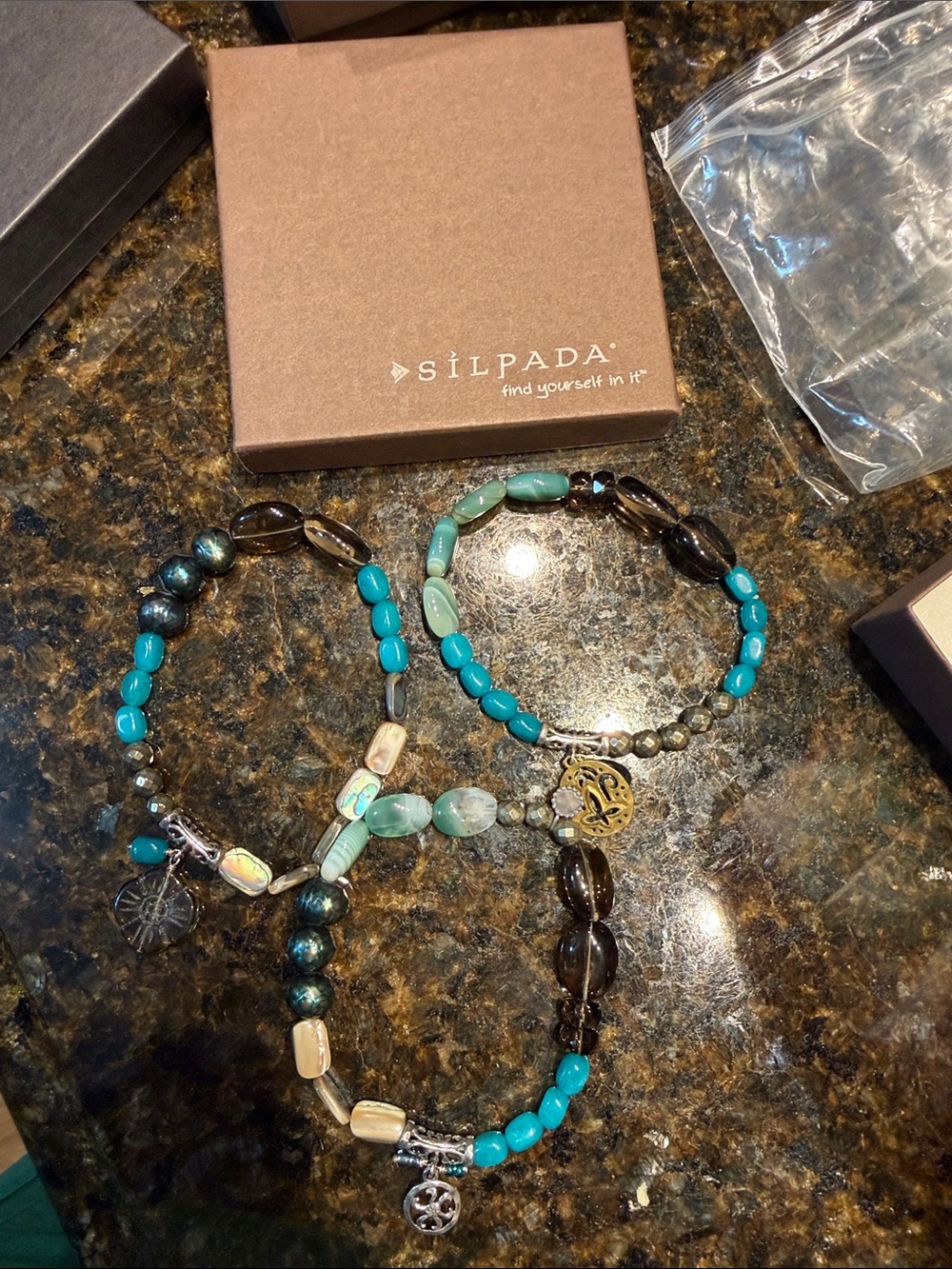 Silpada Turquoise and Brown Beaded Bracelet Trio